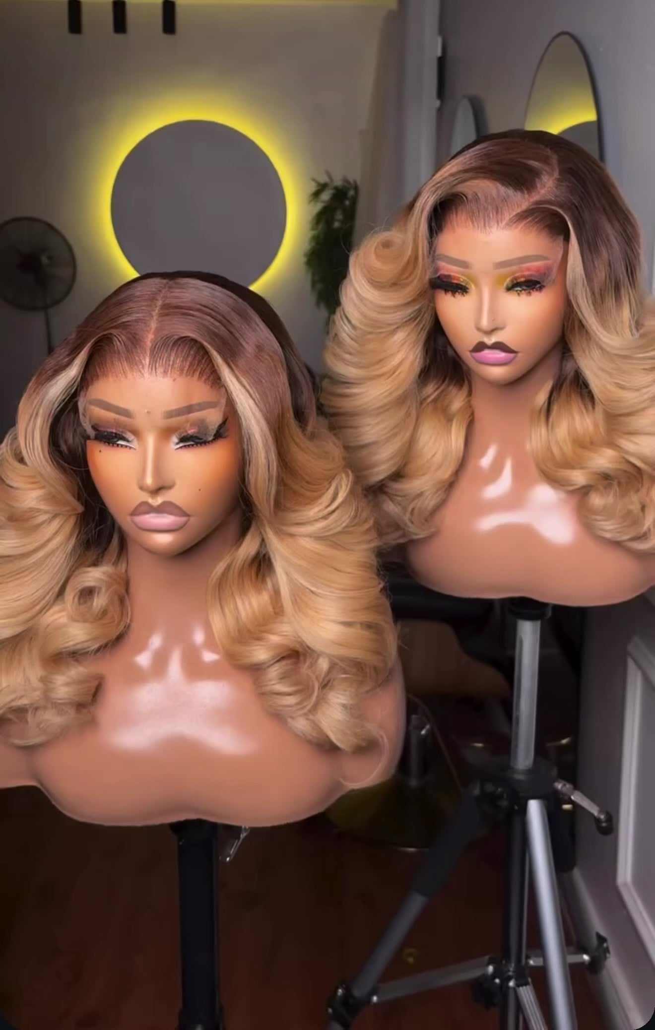 16”Raw bouncy blonde with dark root paired with 6by5 glueless closure wig